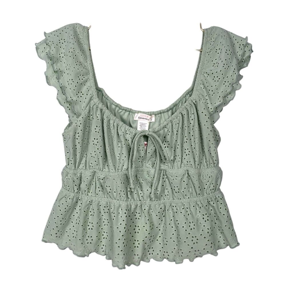 Urban Romantics Surf Gypsy Boho Blue Eyelet Blouse Women's‎ Size L 175